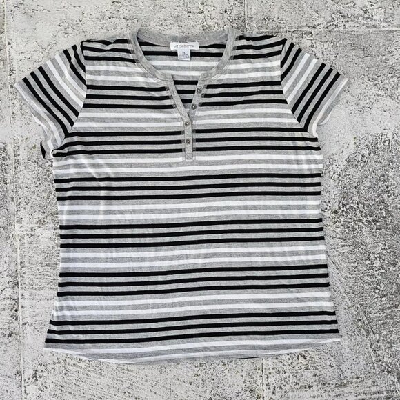 Liz Claiborne Women Top T Shirt Henley Style Shirt Gray Striped Size XL - Picture 2 of 8